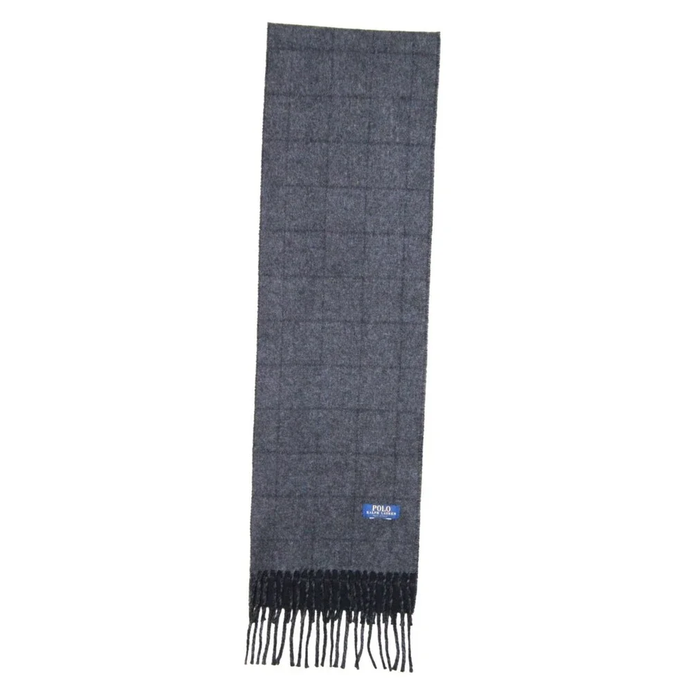 Polo Ralph Lauren Made Italy Men Women Scarf Black Gray Plaid Reversible Vintage